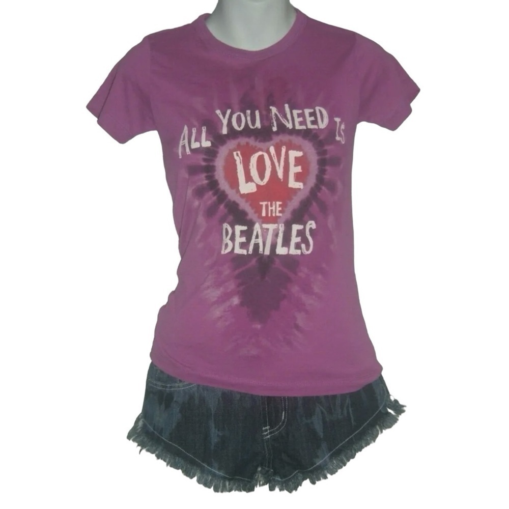 Beatles Tee Shirt Pink Tie Dye All You Need Is Love McCartney Lennon Band Boho